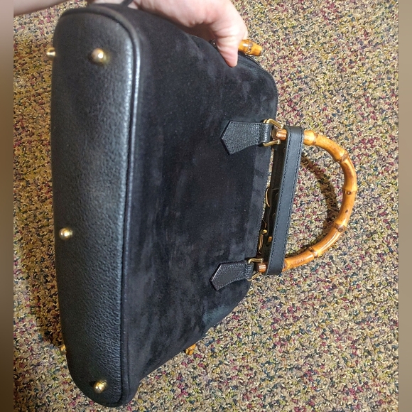 PC: Gucci EUC+++ Black Suede & Leather 2 Way Bamboo Satchel Bag - Picture 16 of 17